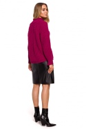 Sweter damski krótki z golfem gruby splot różowy me630