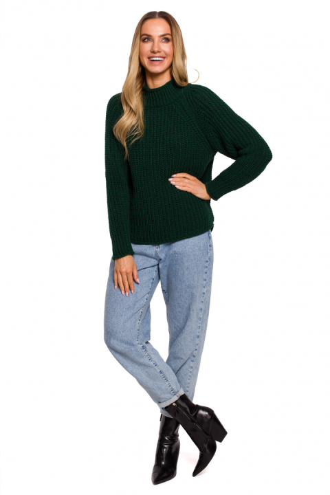 Sweter damski krótki z golfem gruby splot zielony me630 Sweter damski krótki z golfem gruby splot zielony me630