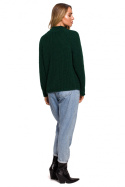 Sweter damski krótki z golfem gruby splot zielony me630