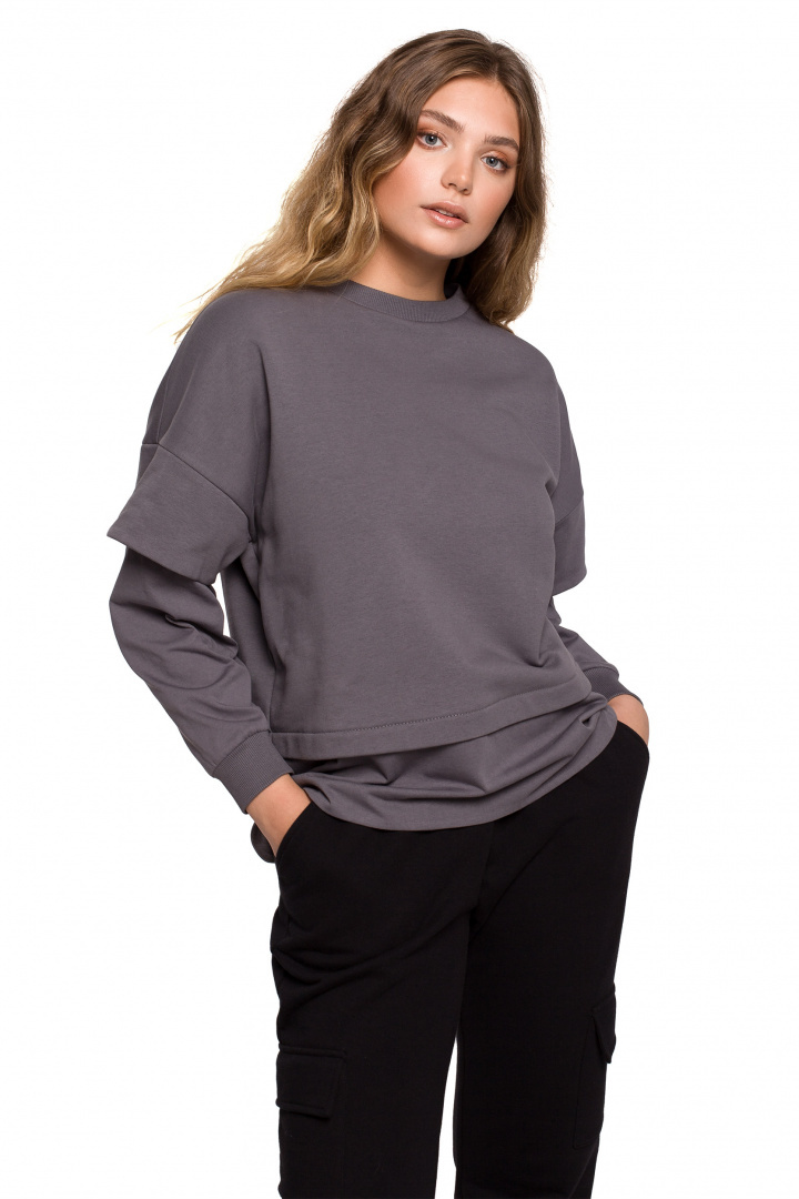 Bluza damska warstwowa ze ściagaczem dzianinowa antracytowa B205 Bluza damska warstwowa ze ściagaczem dzianinowa antracytowa B205