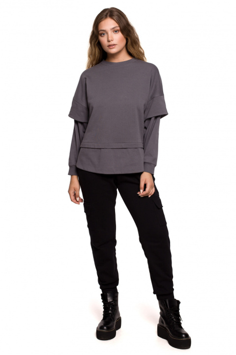 Bluza damska warstwowa ze ściagaczem dzianinowa antracytowa B205 Bluza damska warstwowa ze ściagaczem dzianinowa antracytowa B205