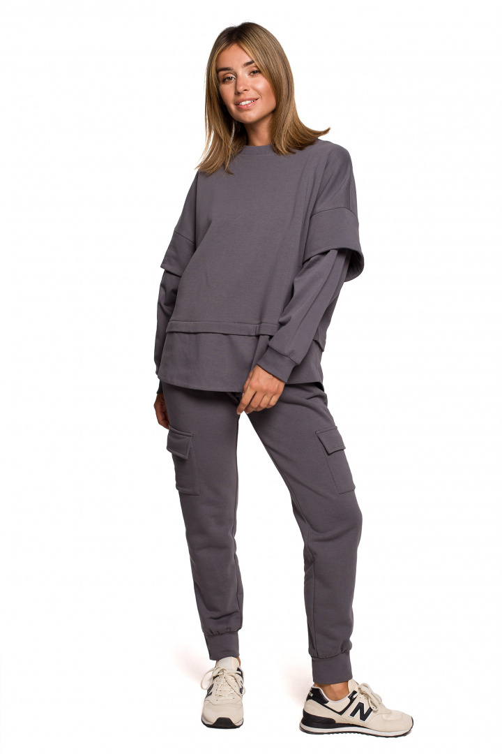 Bluza damska warstwowa ze ściagaczem dzianinowa antracytowa B205 Bluza damska warstwowa ze ściagaczem dzianinowa antracytowa B205
