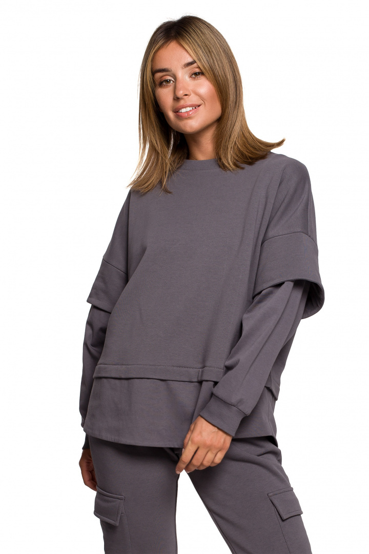 Bluza damska warstwowa ze ściagaczem dzianinowa antracytowa B205 Bluza damska warstwowa ze ściagaczem dzianinowa antracytowa B205