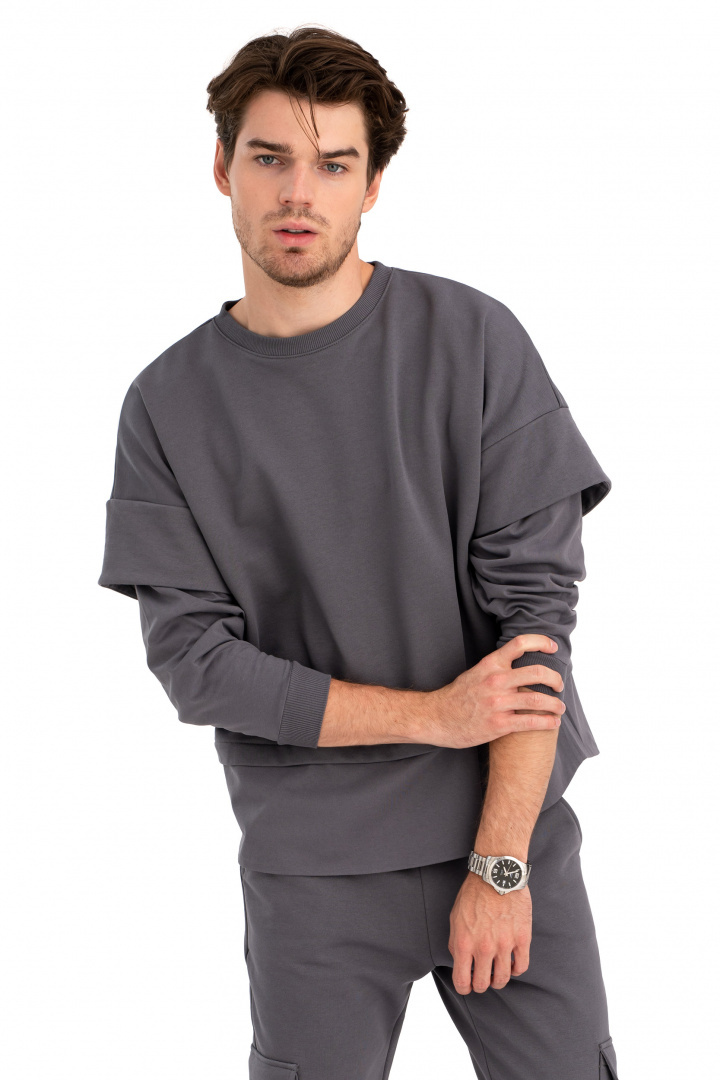 Bluza damska warstwowa ze ściagaczem dzianinowa antracytowa B205 Bluza damska warstwowa ze ściagaczem dzianinowa antracytowa B205