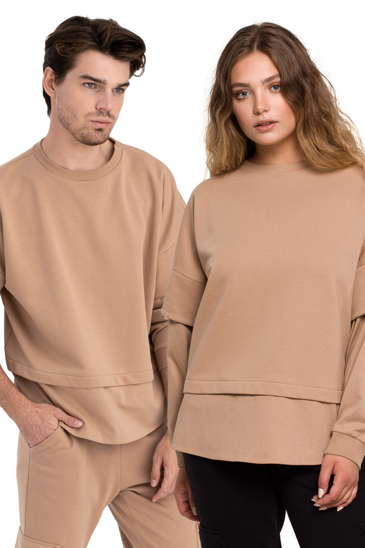 Bluza damska warstwowa ze ściagaczem dzianinowa orzechowa B205 Bluza damska warstwowa ze ściagaczem dzianinowa orzechowa B205