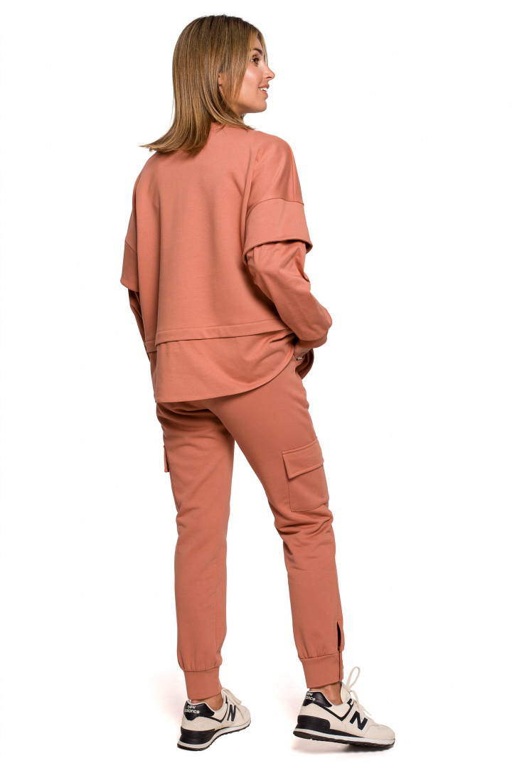 Bluza damska warstwowa ze ściagaczem dzianinowa ceglasta B205 Bluza damska warstwowa ze ściagaczem dzianinowa ceglasta B205