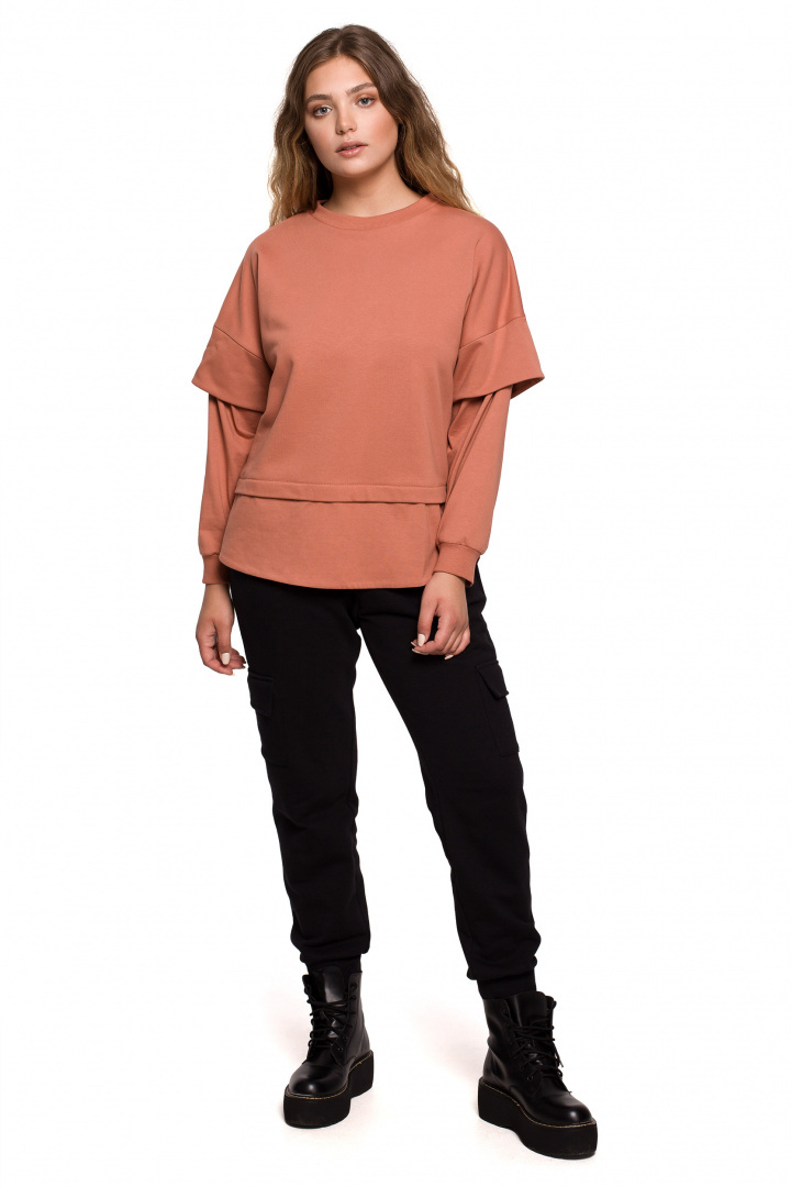 Bluza damska warstwowa ze ściagaczem dzianinowa ceglasta B205 Bluza damska warstwowa ze ściagaczem dzianinowa ceglasta B205