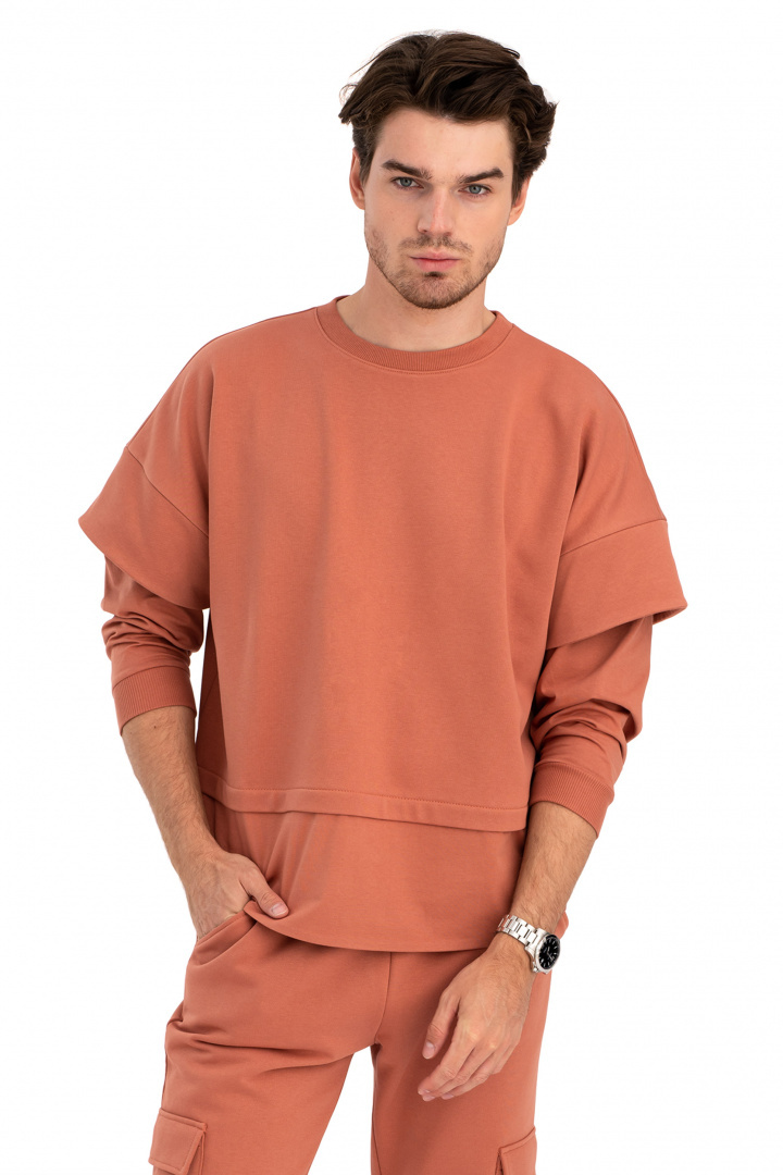 Bluza damska warstwowa ze ściagaczem dzianinowa ceglasta B205 Bluza damska warstwowa ze ściagaczem dzianinowa ceglasta B205