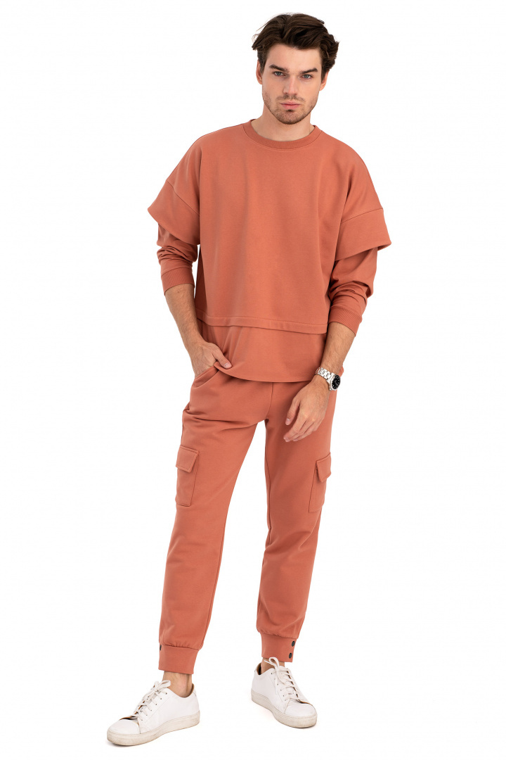 Bluza damska warstwowa ze ściagaczem dzianinowa ceglasta B205 Bluza damska warstwowa ze ściagaczem dzianinowa ceglasta B205