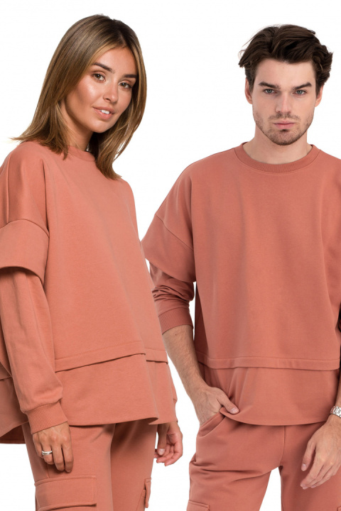 Bluza damska warstwowa ze ściagaczem dzianinowa ceglasta B205 Bluza damska warstwowa ze ściagaczem dzianinowa ceglasta B205