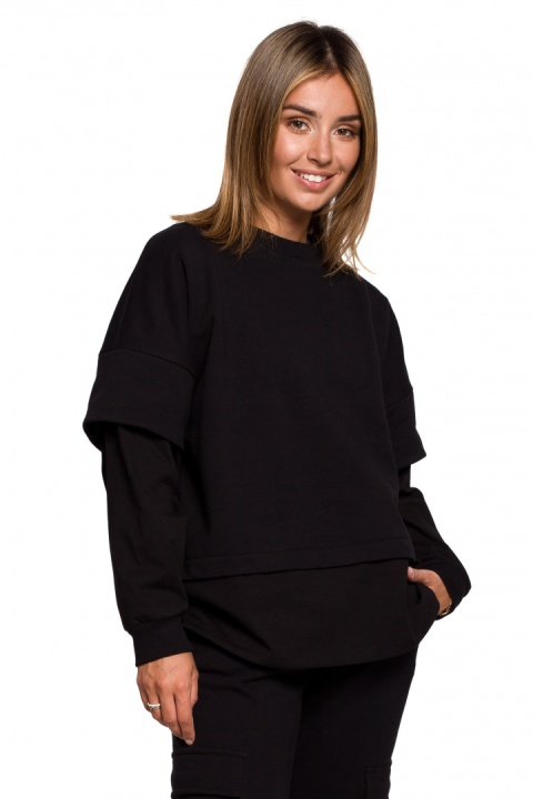 Bluza damska warstwowa ze ściagaczem dzianinowa czarna B205 Bluza damska warstwowa ze ściagaczem dzianinowa czarna B205