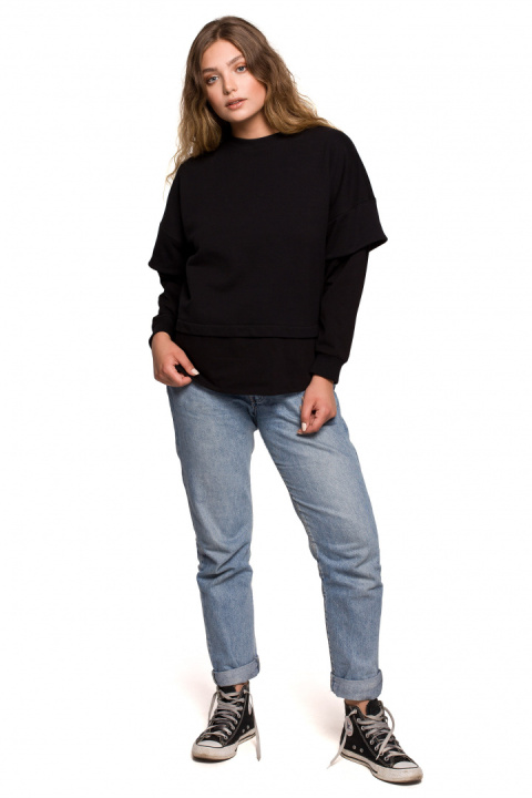 Bluza damska warstwowa ze ściagaczem dzianinowa czarna B205 Bluza damska warstwowa ze ściagaczem dzianinowa czarna B205