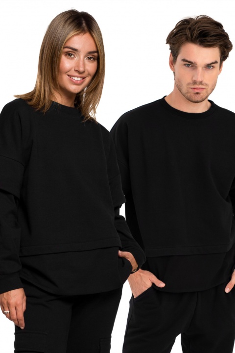 Bluza damska warstwowa ze ściagaczem dzianinowa czarna B205 Bluza damska warstwowa ze ściagaczem dzianinowa czarna B205