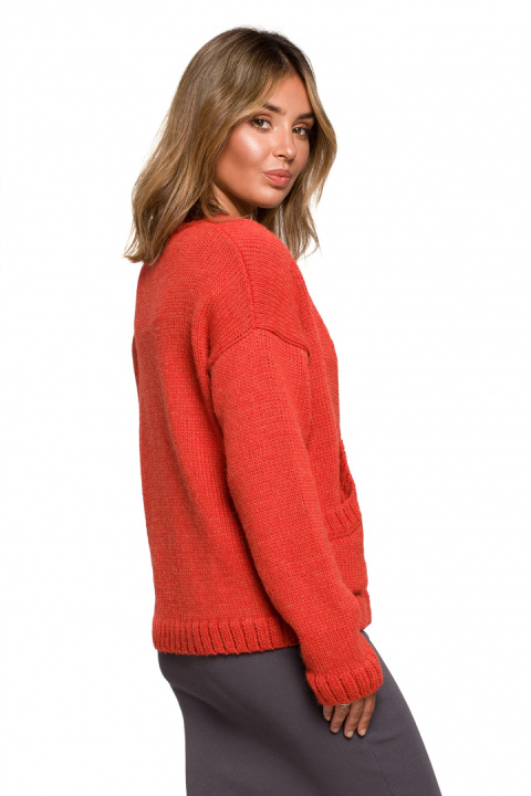 Kardigan damski krótki oversize zapinany na guziki pomarańczowy BK074 Kardigan damski krótki oversize zapinany na guziki pomarańczowy BK074