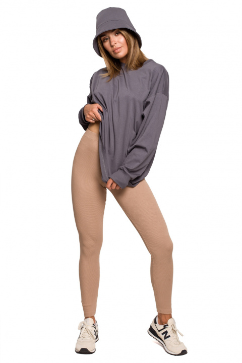 Legginsy damskie sportowe prążkowane z gumką w pasie orzechowe B213 Legginsy damskie sportowe prążkowane z gumką w pasie orzechowe B213