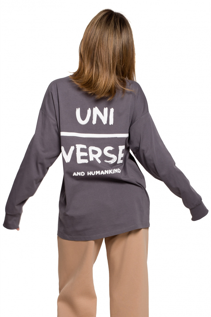 Bluzka damska longsleeve oversize z nadrukiem antracytowa B212 Bluzka damska longsleeve oversize z nadrukiem antracytowa B212