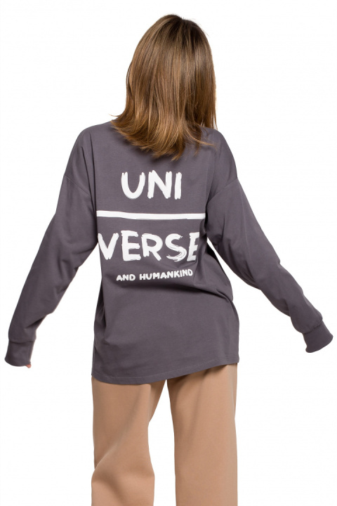 Bluzka damska longsleeve oversize z nadrukiem antracytowa B212 Bluzka damska longsleeve oversize z nadrukiem antracytowa B212