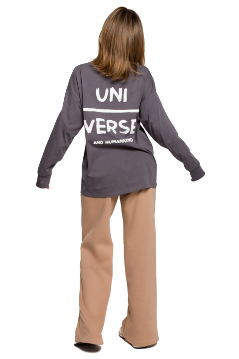 Bluzka damska longsleeve oversize z nadrukiem antracytowa B212 Bluzka damska longsleeve oversize z nadrukiem antracytowa B212