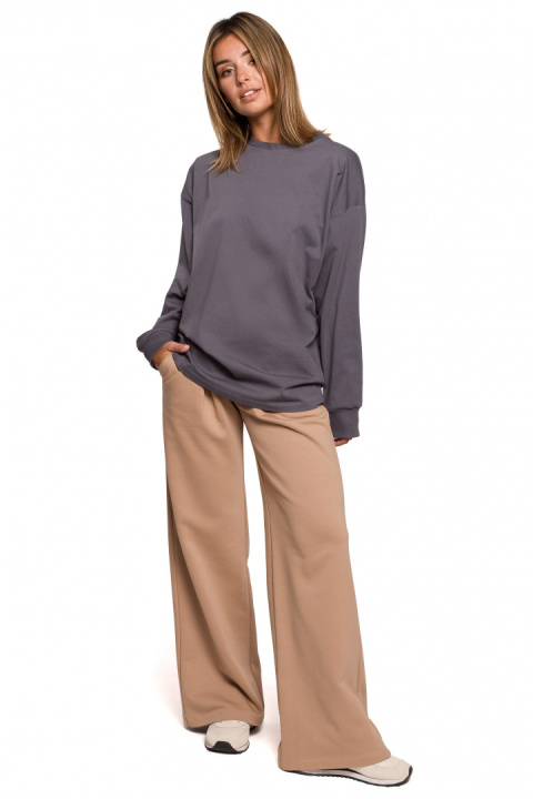 Bluzka damska longsleeve oversize z nadrukiem antracytowa B212 Bluzka damska longsleeve oversize z nadrukiem antracytowa B212