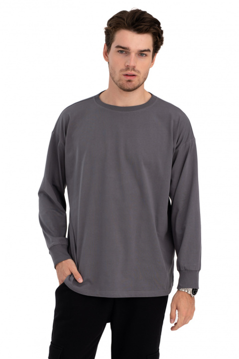 Bluzka damska longsleeve oversize z nadrukiem antracytowa B212 Bluzka damska longsleeve oversize z nadrukiem antracytowa B212