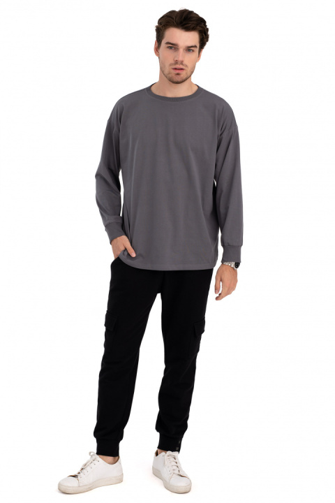 Bluzka damska longsleeve oversize z nadrukiem antracytowa B212 Bluzka damska longsleeve oversize z nadrukiem antracytowa B212