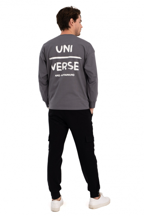 Bluzka damska longsleeve oversize z nadrukiem antracytowa B212 Bluzka damska longsleeve oversize z nadrukiem antracytowa B212