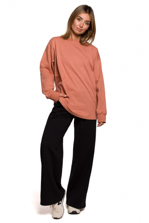 Bluzka damska longsleeve oversize z nadrukiem ceglasta B212 Bluzka damska longsleeve oversize z nadrukiem ceglasta B212