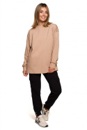 Bluzka damska longsleeve oversize z nadrukiem orzechowa B212