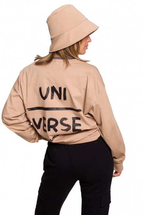 Bluzka damska longsleeve oversize z nadrukiem orzechowa B212 Bluzka damska longsleeve oversize z nadrukiem orzechowa B212