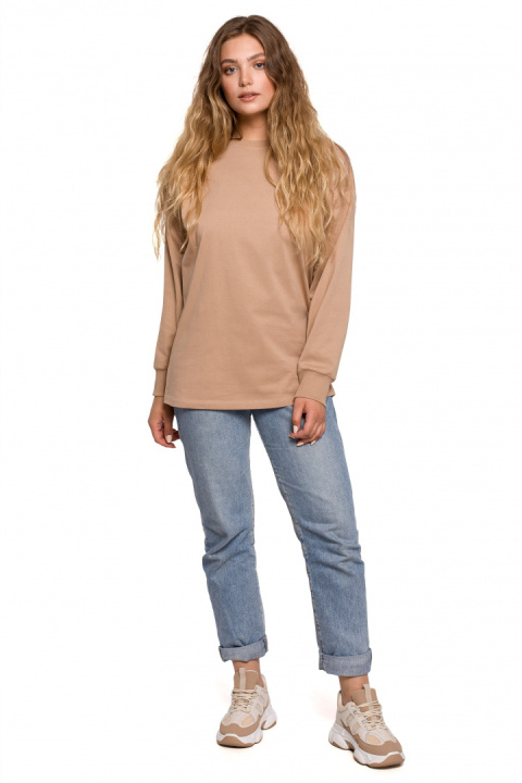 Bluzka damska longsleeve oversize z nadrukiem orzechowa B212 Bluzka damska longsleeve oversize z nadrukiem orzechowa B212
