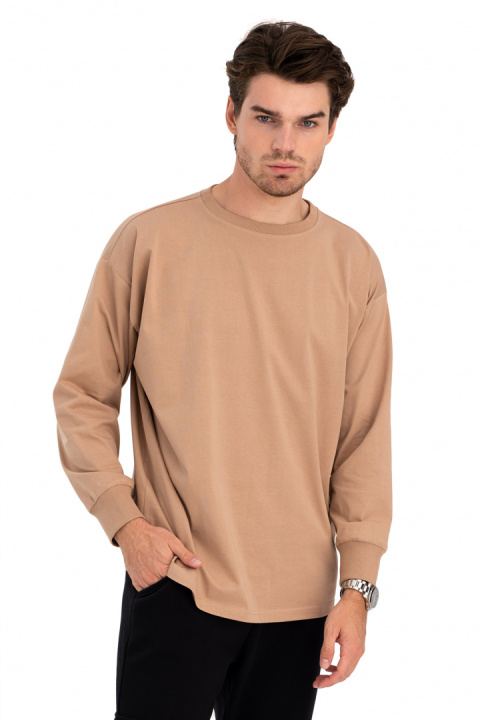 Bluzka damska longsleeve oversize z nadrukiem orzechowa B212 Bluzka damska longsleeve oversize z nadrukiem orzechowa B212