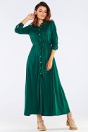 Sukienka maxi zapinana wiązana z wiskozy długi rękaw zielona A451