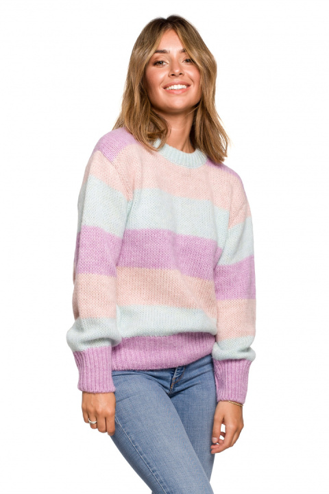 Sweter damski w kolorowe paski do bioder wielokolorowy m1 BK071 Sweter damski w kolorowe paski do bioder wielokolorowy m1 BK071