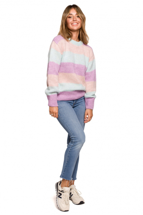 Sweter damski w kolorowe paski do bioder wielokolorowy m1 BK071 Sweter damski w kolorowe paski do bioder wielokolorowy m1 BK071
