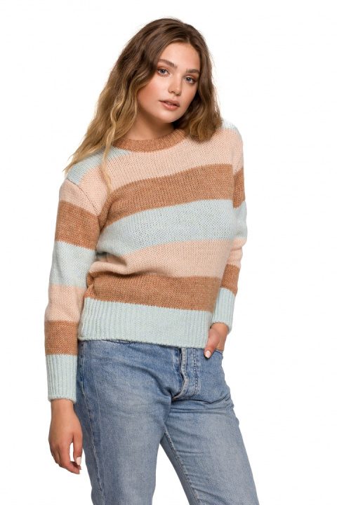 Sweter damski w kolorowe paski do bioder wielokolorowy m2 BK071 Sweter damski w kolorowe paski do bioder wielokolorowy m2 BK071
