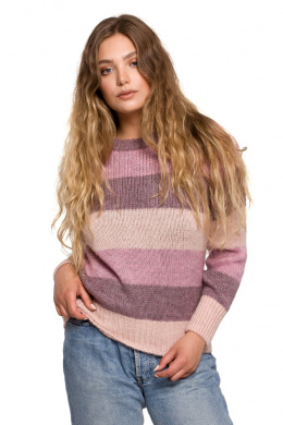 Sweter damski w kolorowe paski do bioder wielokolorowy m3 BK071