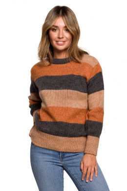 Sweter damski w kolorowe paski do bioder wielokolorowy m4 BK071
