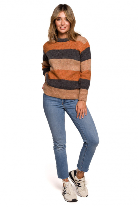 Sweter damski w kolorowe paski do bioder wielokolorowy m4 BK071 Sweter damski w kolorowe paski do bioder wielokolorowy m4 BK071