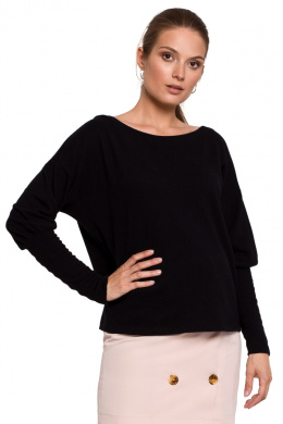 Sweter damski z dekoltem V na plecach bawełniany czarny K107