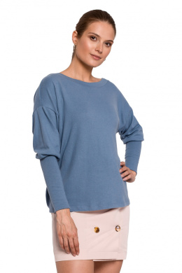 Sweter damski z dekoltem V na plecach bawełniany niebieski K107