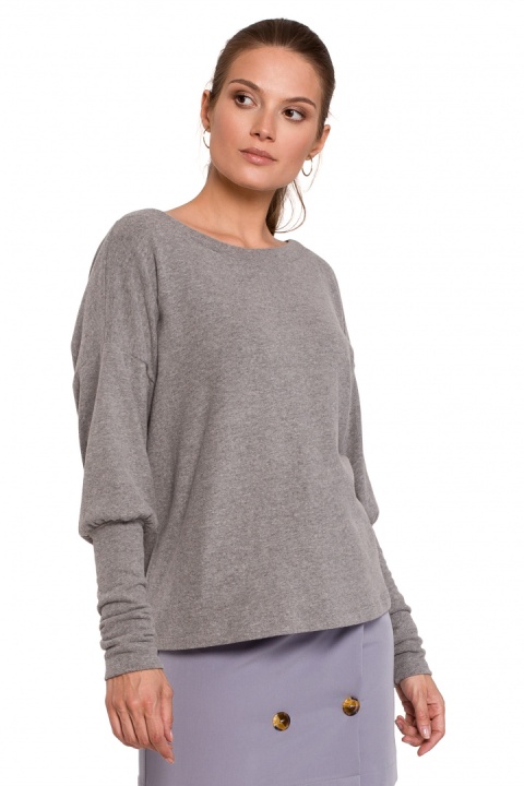 Sweter damski z dekoltem V na plecach bawełniany szary K107 Sweter damski z dekoltem V na plecach bawełniany szary K107