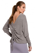 Sweter damski z dekoltem V na plecach bawełniany szary K107