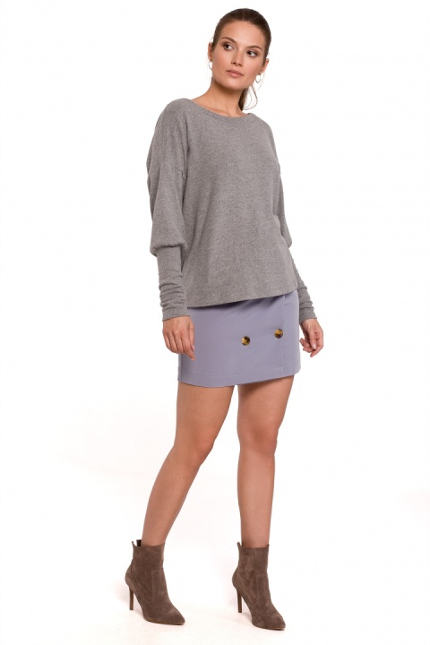 Sweter damski z dekoltem V na plecach bawełniany szary K107 Sweter damski z dekoltem V na plecach bawełniany szary K107
