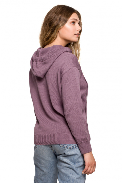 Sweter damski z kapturem do bioder fason bluzy ściągacz wrzosowy BK073 Sweter damski z kapturem do bioder fason bluzy ściągacz wrzosowy BK073
