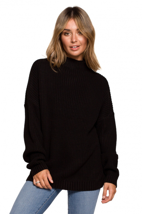 Sweter damski z półgolfem oversize gruby ciepły czarny BK078 Sweter damski z półgolfem oversize gruby ciepły czarny BK078