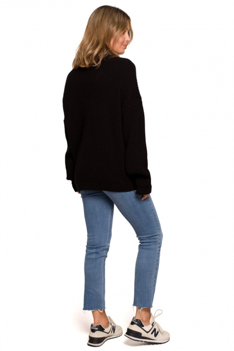 Sweter damski z półgolfem oversize gruby ciepły czarny BK078 Sweter damski z półgolfem oversize gruby ciepły czarny BK078