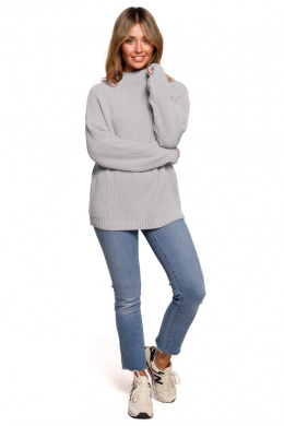 Sweter damski z półgolfem oversize gruby ciepły szary BK078