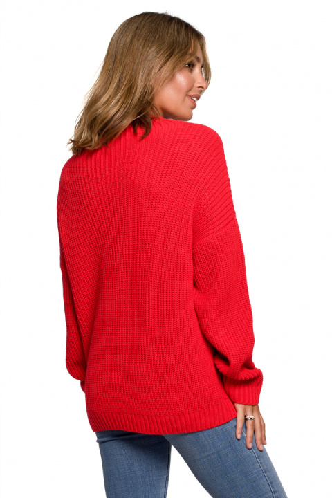 Sweter damski z półgolfem oversize gruby ciepły czerwony BK078 Sweter damski z półgolfem oversize gruby ciepły czerwony BK078