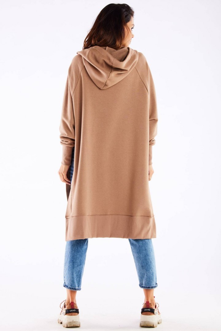 Bluza damska oversize z kapturem długa bawełniana beżowa M279 Bluza damska oversize z kapturem długa bawełniana beżowa M279