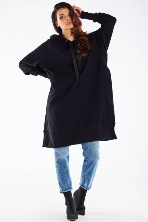 Bluza damska oversize z kapturem długa bawełniana czarna M279 Bluza damska oversize z kapturem długa bawełniana czarna M279